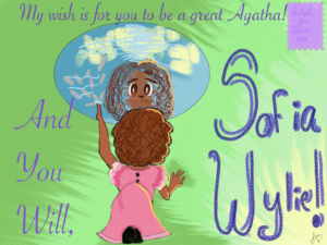 Artwork titled "SGE Postcard Contest Entry: Sofia Wylie as Agatha with Wish Fish", submitted by Jafaristhebest on February 16, 2021.