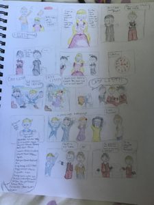 Artwork titled "The School For for Good and Evil: Broadway’s HAMILTON!! (adapted in comic form from Bdub-Panera’s Broadway for Good and Evil: Auditions-I drew the pictures but used the words from her skit)😉", submitted by Jafaristhebest on August 3, 2020.