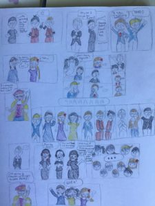 Artwork titled "The School For for Good and Evil: Broadway’s HAMILTON!! (adapted in comic form from Bdub-Panera’s Broadway for Good and Evil: Auditions-I drew the pictures but used the words from her skit)😉", submitted by Jafaristhebest on August 3, 2020.