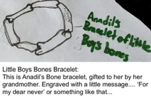 Artwork titled "SGE MERCH COMPETITION: ANADIL’S BONE BRACELET DESCRIPTION", submitted by EvilKid on August 24, 2020.