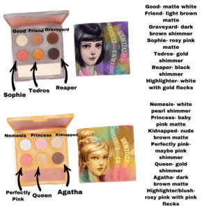 Artwork titled "Merch Catalog Item part 1(custom created) The Sophie and Agatha palettes", submitted by sunflowerro on August 17, 2020.