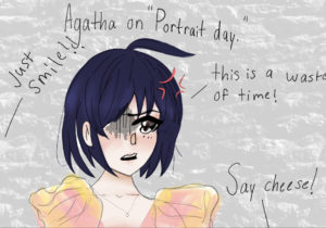 Artwork titled "Agatha at “portrait day.”", submitted by XxSweetPeaxX on July 15, 2020.