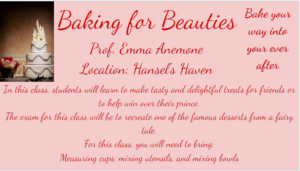 Artwork titled "SGE design your own class (Baking for Beauties)", submitted by PrincessLydiaofCamelot13 on January 31, 2020.