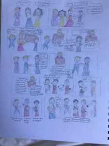 Artwork titled "The School For for Good and Evil: Broadway’s HAMILTON!! (adapted in comic form from Bdub-Panera’s Broadway for Good and Evil: Auditions-I drew the pictures but used the words from her skit)😉", submitted by Jafaristhebest on August 3, 2020.