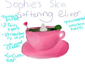 Artwork titled "Sophie’s skin softening elixer drink contest", submitted by dorastarks399 on December 9, 2019.