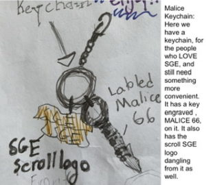 Artwork titled "SGE MERCH COMPETITION: MALICE KEYCHAIN DESCRIPTION", submitted by EvilKid on August 24, 2020.