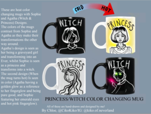 Artwork titled "My SGE Merch Competition Entry! Close up of Color Changing Mugs and Description!", submitted by CikoKiko on August 24, 2020.