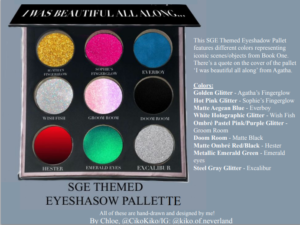 Artwork titled "My SGE Merch Competition Entry! Close up of Eyeshadow Pallette and Description!", submitted by CikoKiko on August 24, 2020.