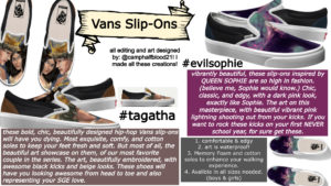 Artwork titled "SGE MERCH CONTEST: VANS SLIP-ONS (CLOSE UP AND DESCRIPTION) BY: @CAMPHALFBLOOD21", submitted by camphalfblood21 on August 31, 2020.